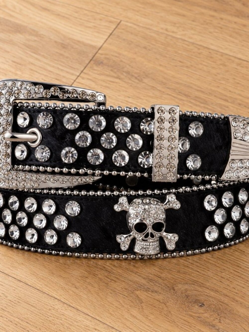 Rhinestone skull belt - y2k bling western studded belt